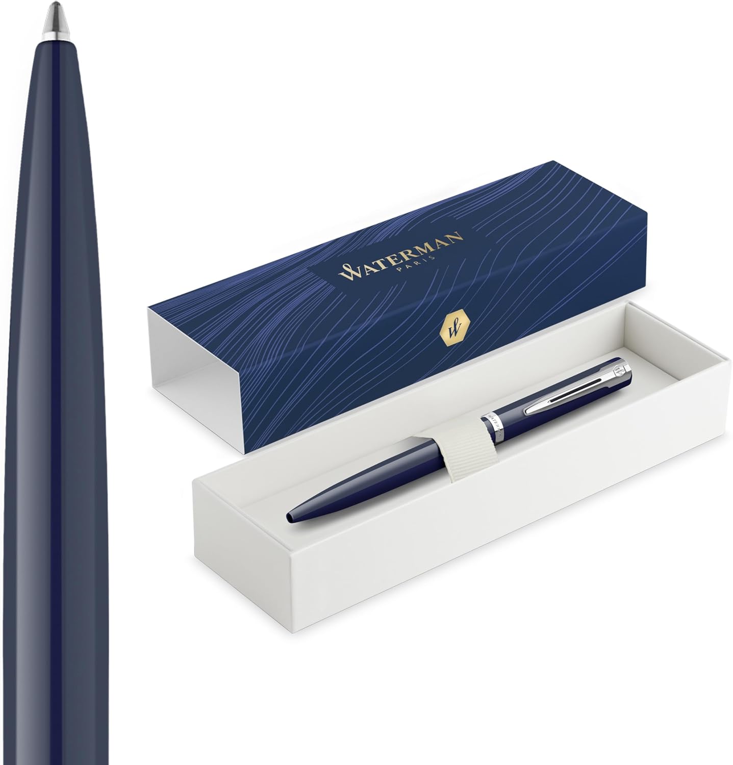 Waterman Impression Ballpoint Pen | Blue with Chrome Trim | Medium Point | Blue Ink | Gift Box