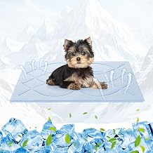 Cooling Mat for Dog, 91 × 58 cm (M), Q-MAX>0.4, Double-Sided Reversible Self-Cooling Dog Mat (Cool and Warm) for Pets Summer, No Gel, Blue + Grey