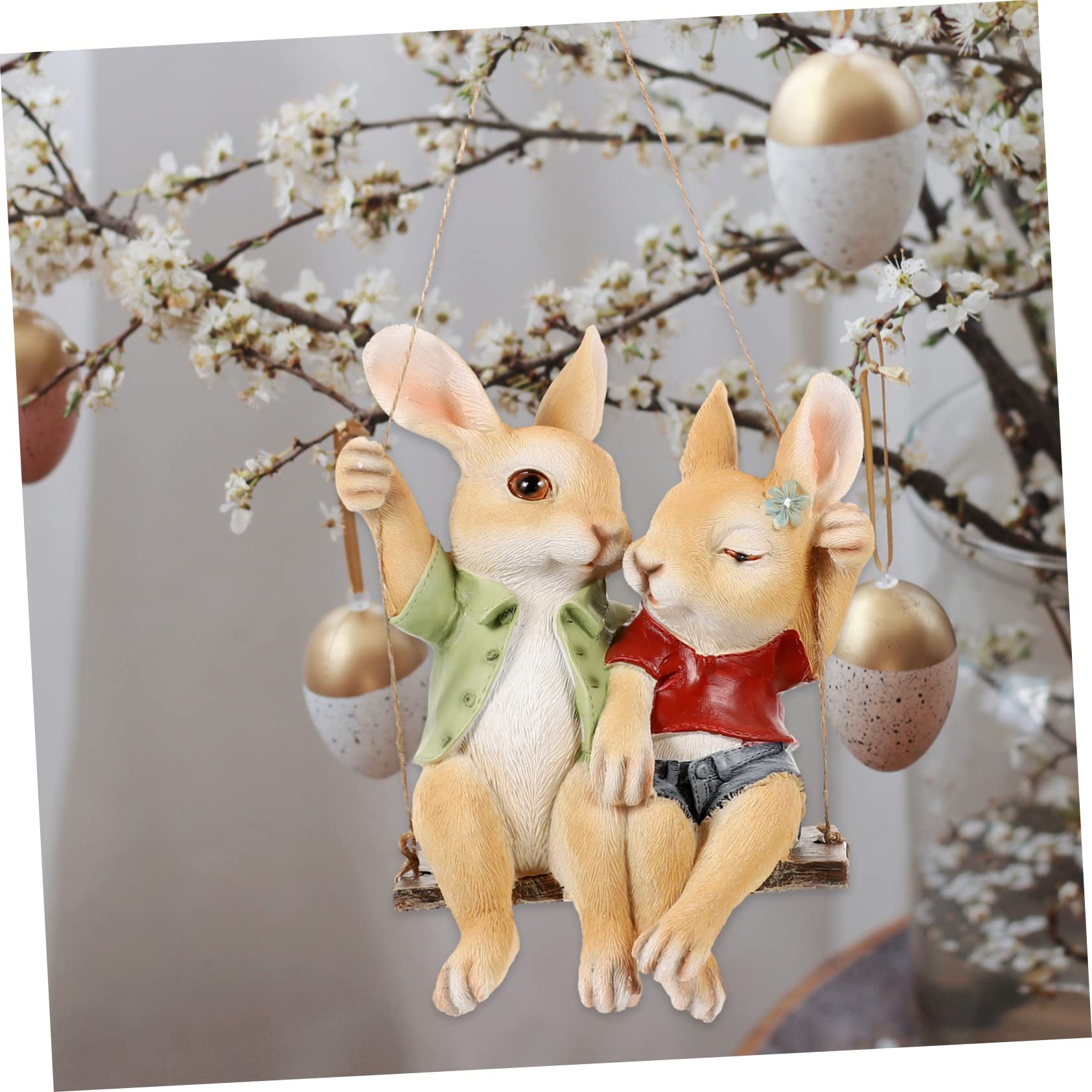 Alipis Pendentif Lapin Balançoire Accessoires De Natation Décor De Lapin Suspendu Figurine De Jardin Décoration De Terrasse Extérieure Pot De Fleur Les Amoureux Résine Auto