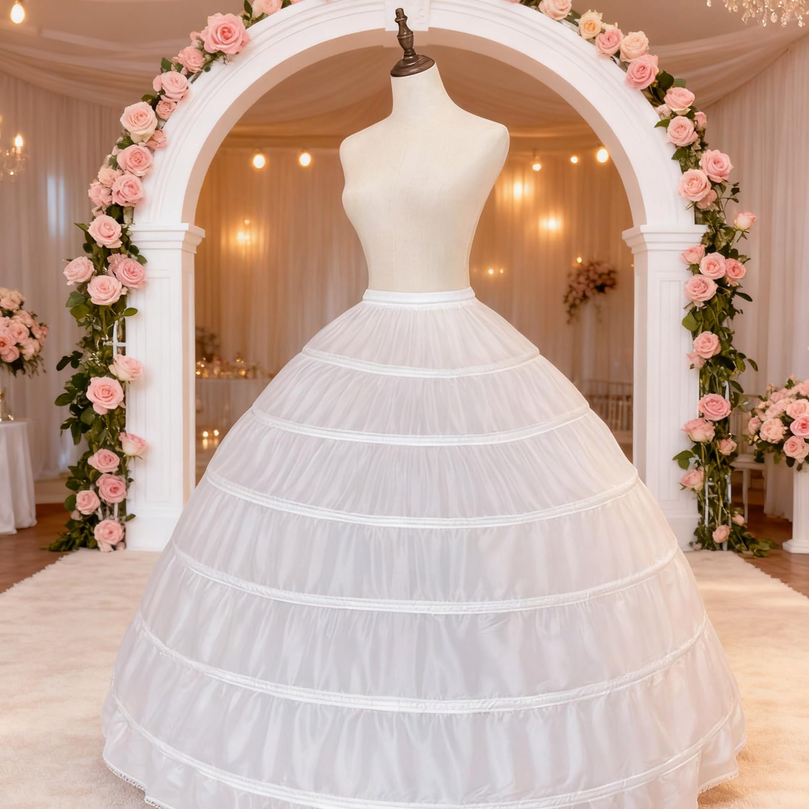 Jupon de Mariage Pliable avec 6 cerceaux, sous-Jupe Bouffante structurée pour Robes de Bal, Robes de soirée, Accessoires de Robe Formelle, Robe de mariée Crinoline, Accessoires de Robe Formelle