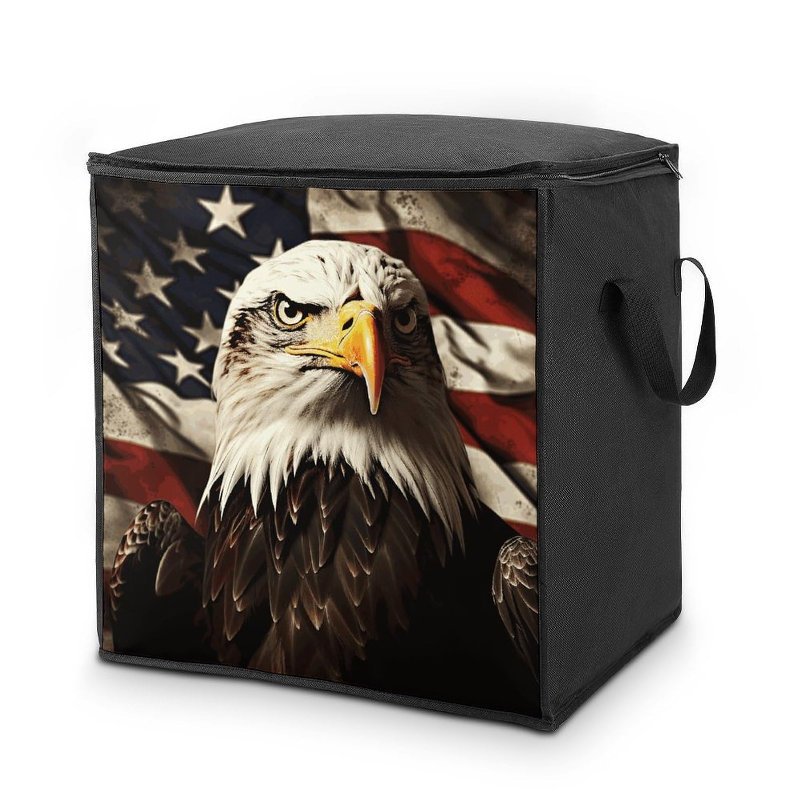 Bald Eagle Flag Veterans Storage Bag Quilt Storage Bag with Sturdy Zippered Fashion Breathable Closet Organizer Storage Boxes with Carry Handles for Blanket Pillow Bedding
