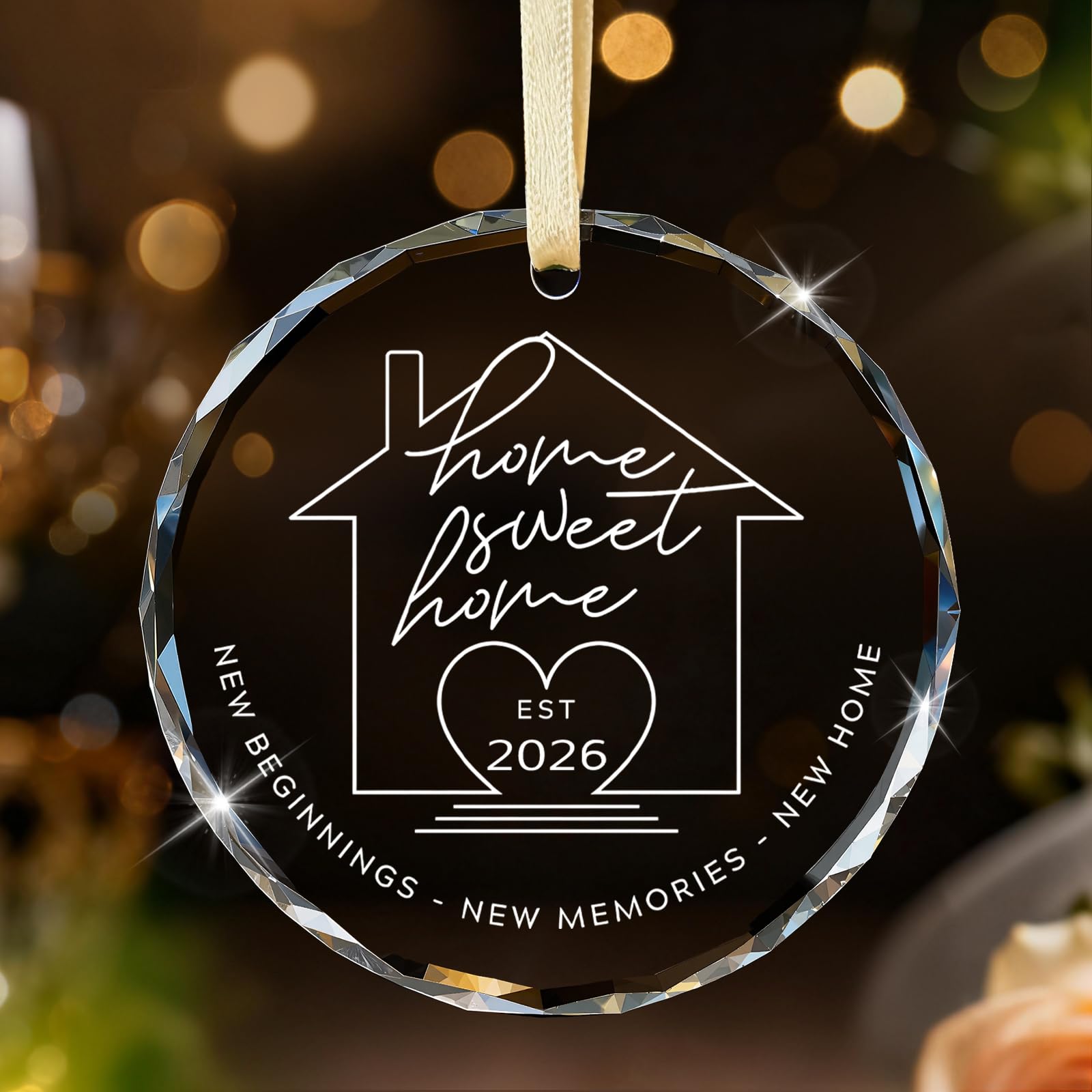 Emibele New Home Ornaments 2026, House Warming Gifts for Family, Friends, Neighbors, Coworkers, Welcome to My New Home, First Home Glass Ornaments