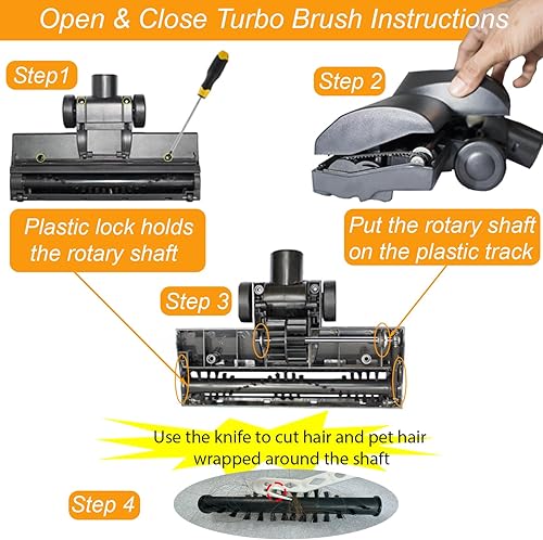 Vista 7 de Para Shop Vac Turbo Brush Head 1.25" Plus 2 1/2" Adaptador de manguera de vacío compatible con Shop Vac - Accesorio de vacío para depilación