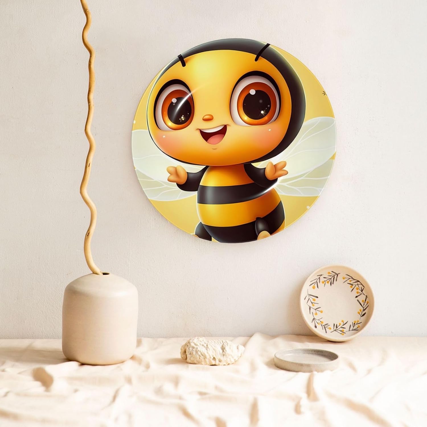 Cute Bees Style Ceramic Plate Display Home Display With Stand Wall Hanging Plate For Home Decor 10 Inch