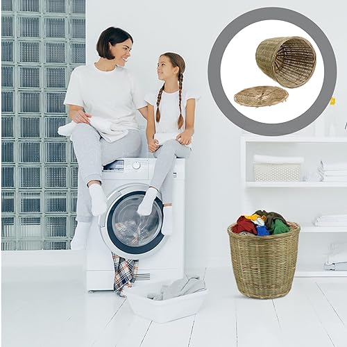 Miniatura 5 de PRETYZOOM Contenedor de basura de mimbre grande con tapa de cubierta, papelera tejida de granja, contenedor de papel para residuos para oficina en