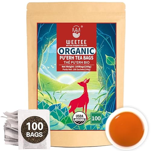 Vista 88 de WT WEETEE Bolsas de té negro descafeinado orgánico, té negro orgánico, 100 unidades, sabor suave y suave, descafeinado con CO2, bolsa de papel kraft