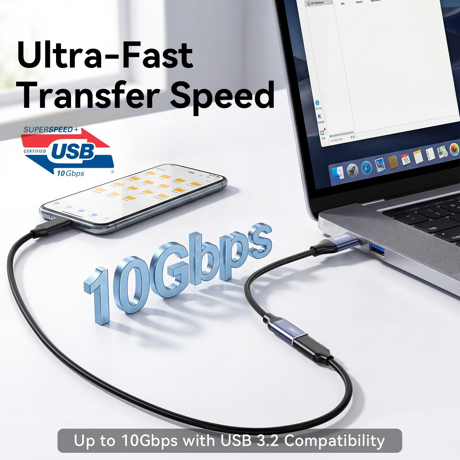 Adaptador USB C hembra a USB macho, adaptador USB A a USB C con transferencia de datos de 10 Gbps y carga para laptop, PC, disco flash, Quest Link, cargador