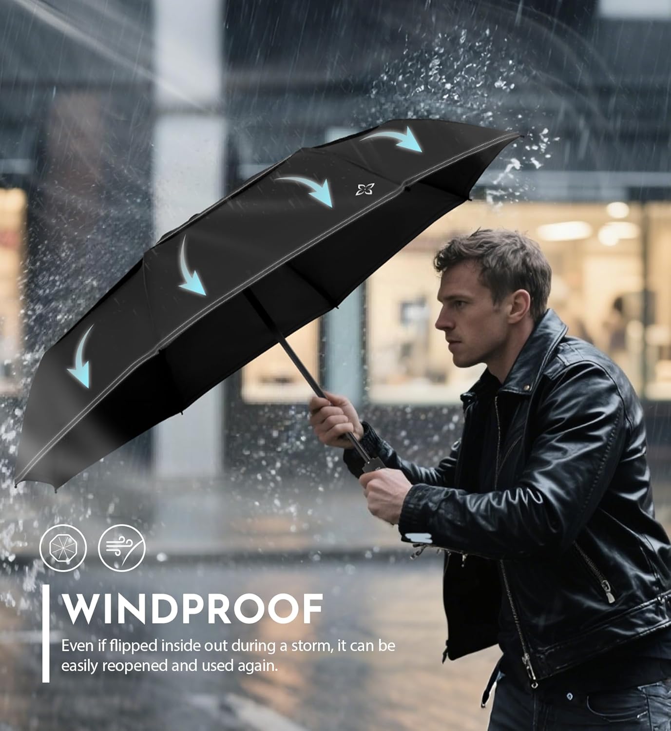 Compact Travel Windproof Umbrella, Vented 43" Auto open/close Folding Quick Dry Umbrellas for Rain, Portable Small for Backpack Car, Thoughtful Gift for Women Men Kids, TSA Approved