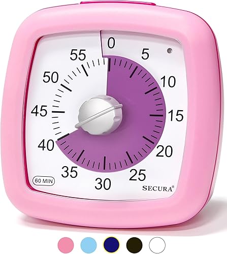 Secura Temporizador visual de 60 minutos, temporizador de estudio silencioso para niños y adultos, relojes de tiempo, temporizador de cuenta