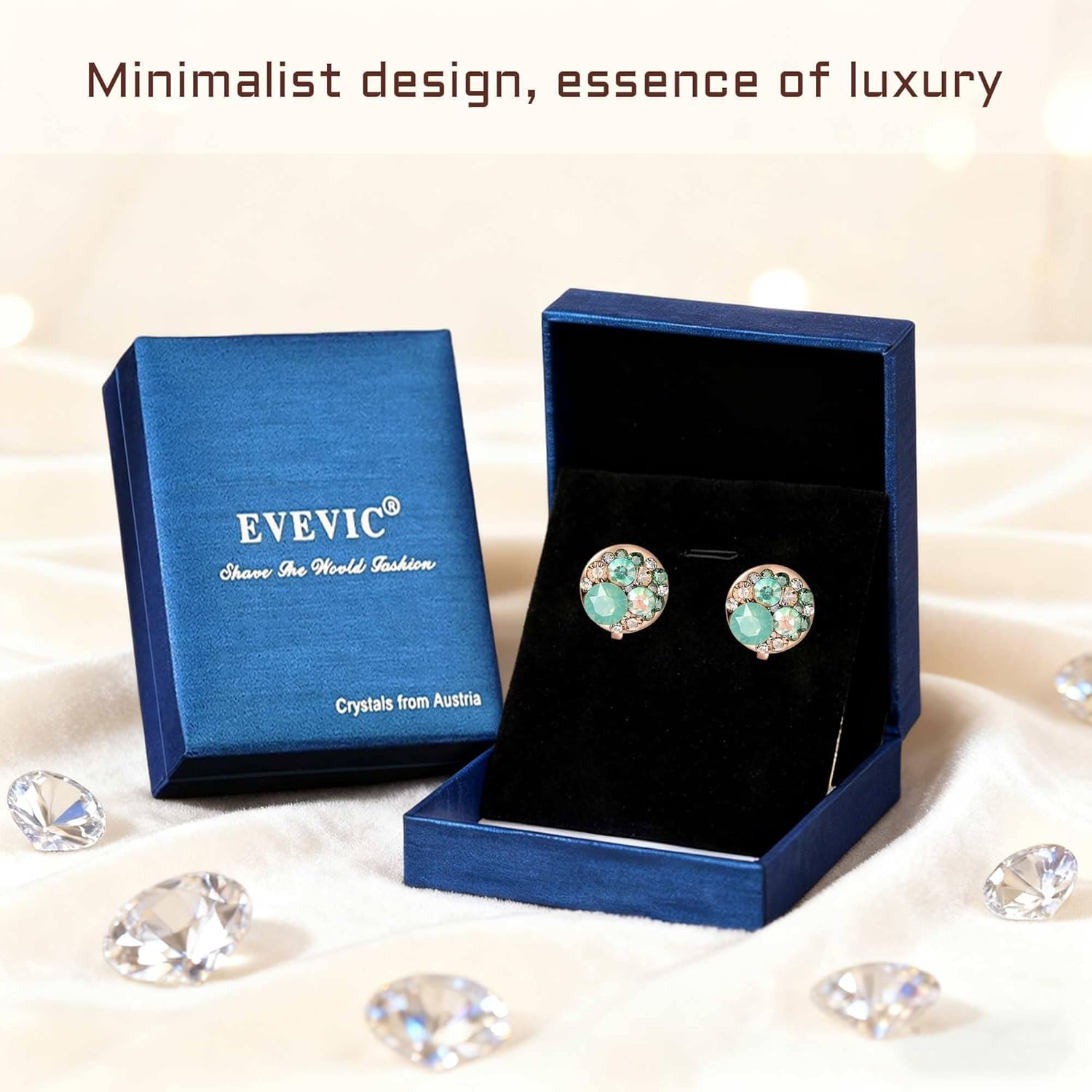 EVEVIC Austrian Crystal Multicolored Cilp On Earrings for Women 14K Gold Plated Non Pierced for Sensitive Ears Jewelry Gifts - Image 7