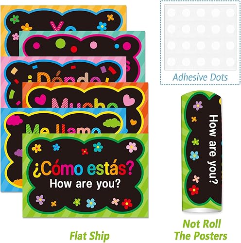 Miniatura 4 de Juego de 16 carteles con palabras y frases en español, decoraciones de aula y materiales de estudio para profesores y preescolar, brillante