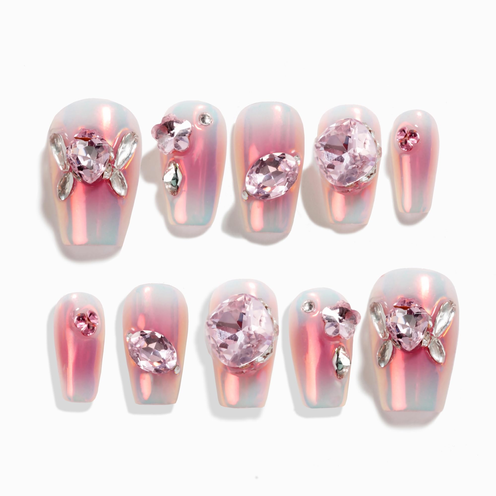 Sun&Beam Nails Handmade Press-on Long Coffin Ballerina Red White Black Silver Glam Halloween Ombre Design Fashion False Nail Tips 10 Pcs Set (#189 M) — view 106