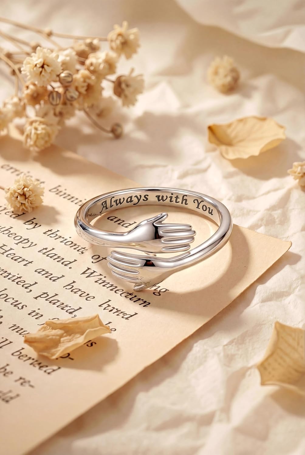 YADOCA 925 Sterling Silver Hug Rings for Women Teen Girls Adjustable Ring Hope Love Heaven Promise Friendship Rings Mothers Day Birthday Gifts for Daughter Granddaughter Mom Wife Sister Best Friend