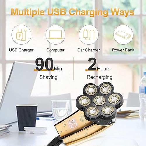 Miniatura 5 de Afeitadoras de cabeza para hombres calvos, afeitadora eléctrica inalámbrica 7 en 1, afeitadora recargable para cabeza calva para hombres, kit de