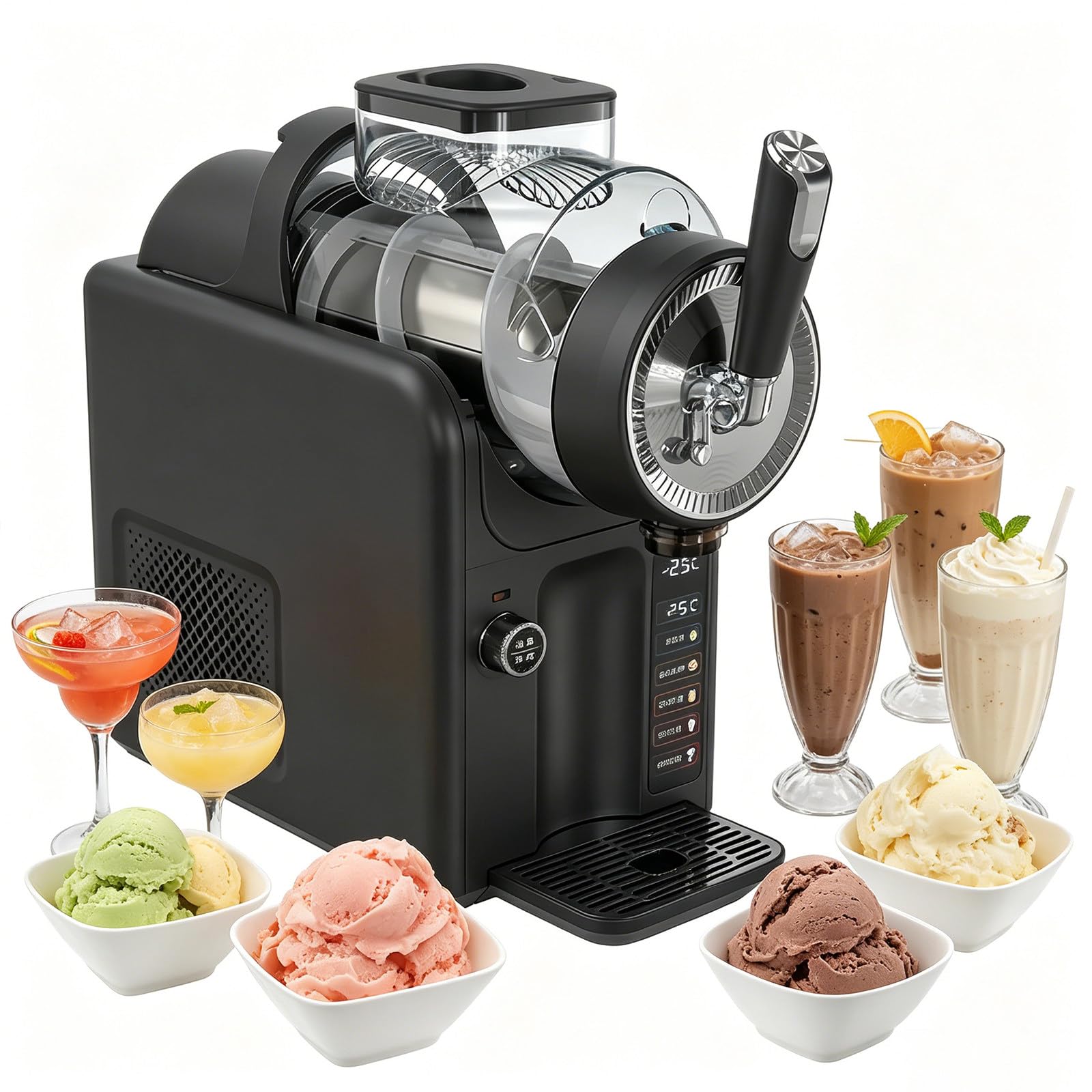 Macchina per Granite 2L Grande capacità,Senza Bisogno di Ghiaccio,15 min RapidChill Tecnologia,5 Programmi,Autopulizia,per Slushie,Frappé,Milkshake,Cocktail,Facile da Pulire Black-NoHolder