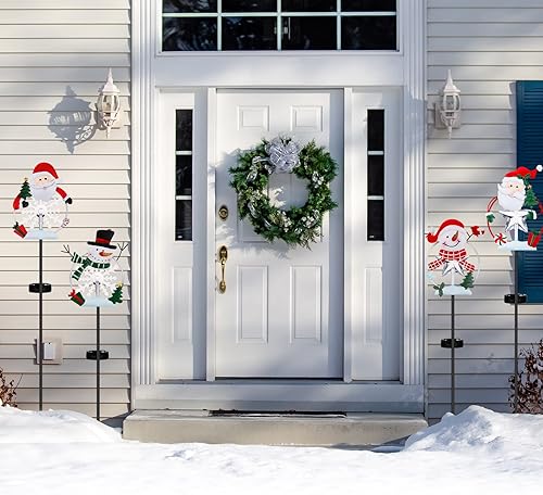 Miniatura 7 de Paquete de 4 letreros de Navidad para exteriores, 41 pulgadas, luces LED solares de muñeco de nieve de metal para jardín, patio, césped, decoración