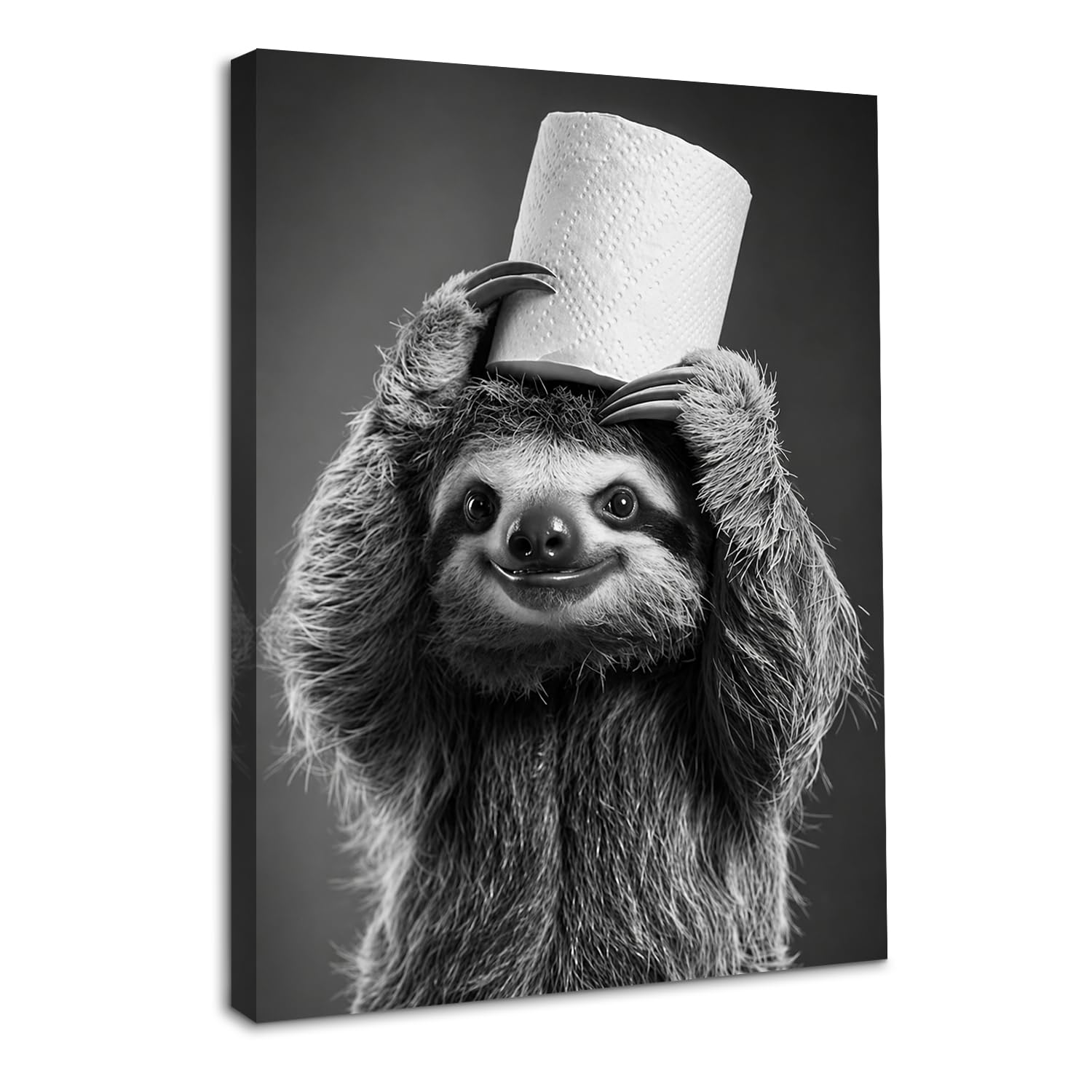 Dazzlewall Vintage Monochrome Sloth Canvas Wall Art 12x16 in Framed