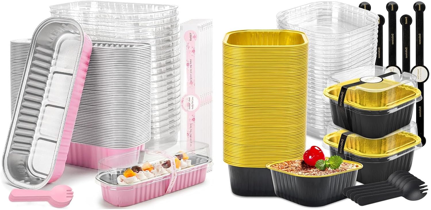 Bundle of 50 Pack Mini Loaf Pans and 60 Pack Mini Cake Pans for Brownie Pie