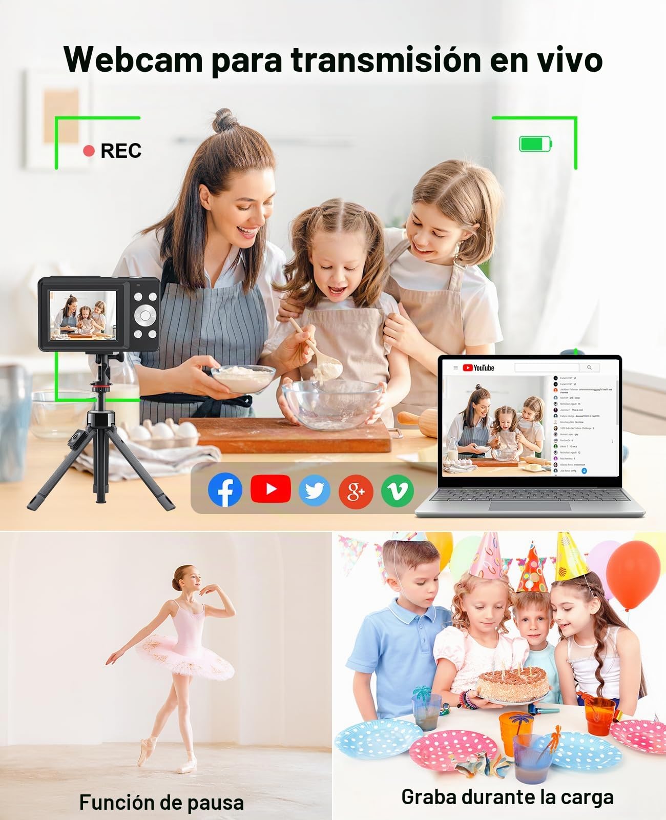 Cámara de Fotos Digital 1080P 44 MP cámara de Fotos con Zoom Digital de 16 x cámara compacta portátil Vlogging cámara Digital para niños Adolescentes Principiantes