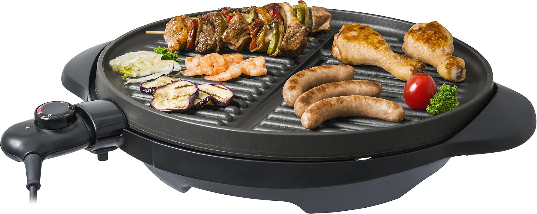 Steba VG 250, Negro, Gris, 1800 W, 5000 g, 1000 x 550 x 430 mm - Parrilla | Tapa, baja grasa, regulación de temperatura continua, fácil limpieza
