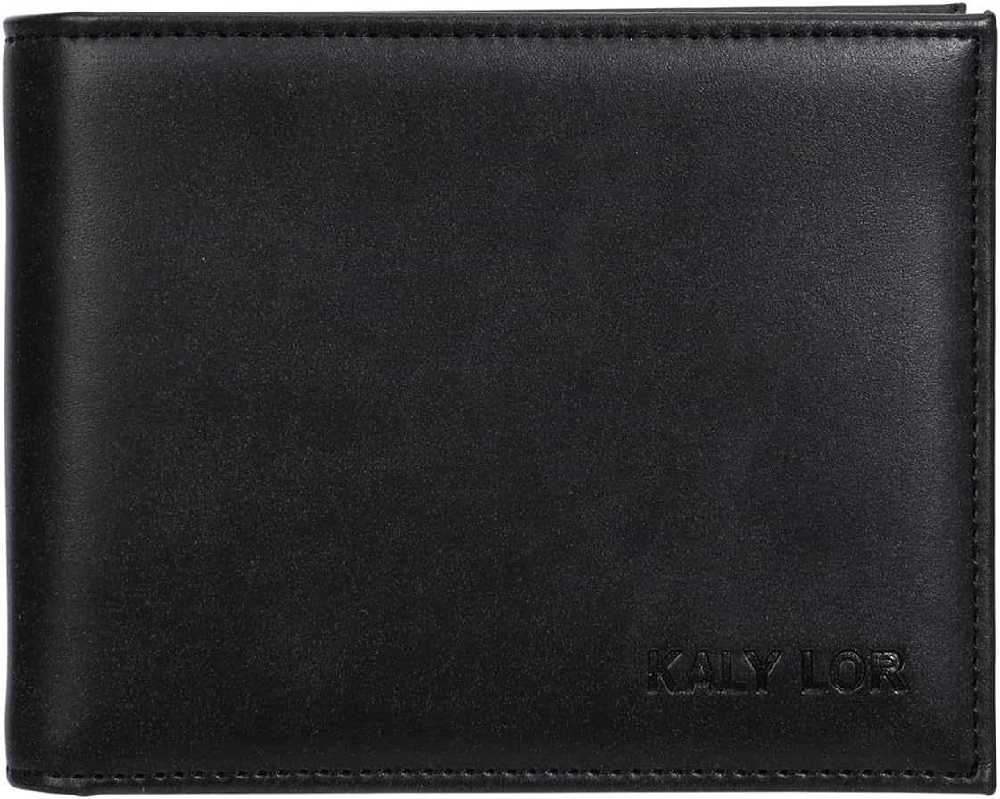 Men's Leather Slim Wallet, RFID-Protected Dual-Fold, Unisex, Oil-Tanned, (Black)