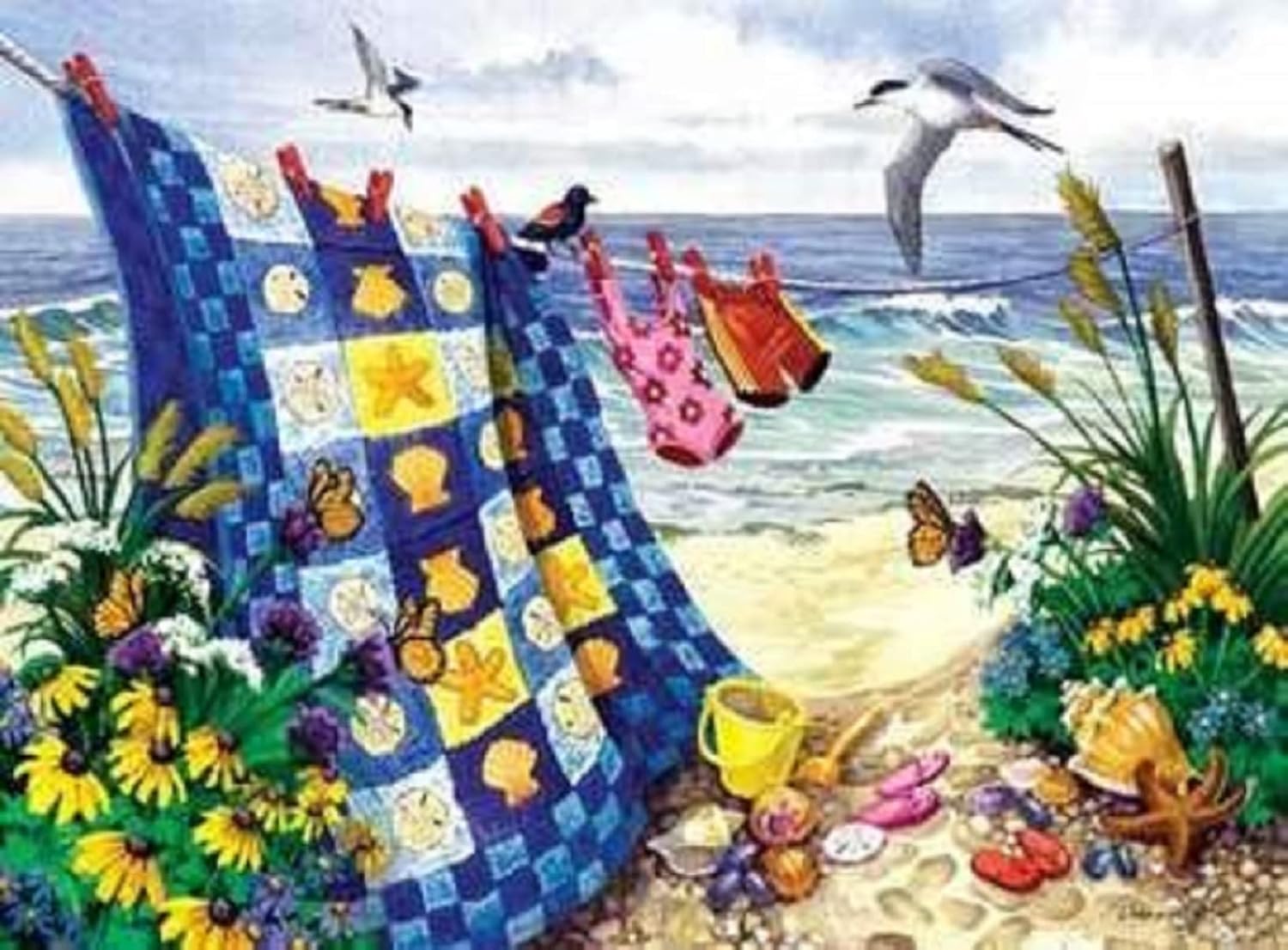 SUNSOUT INC - Seaside Summer - 500 pc Large Pieces Jigsaw Puzzle by Artist: Nancy Wernersbach - Finished Size 19.25" x 26.625" - MPN# 62956