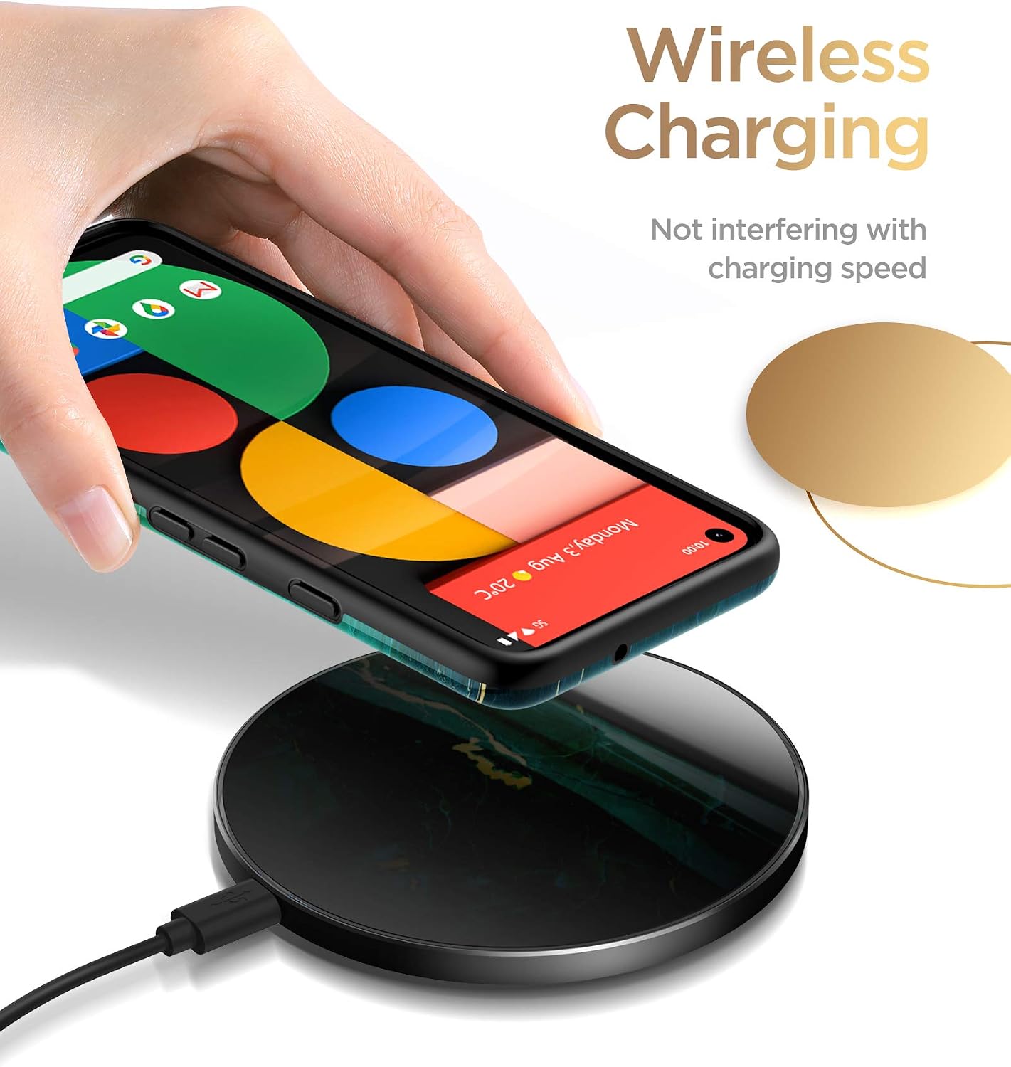 GVIEWIN Nature Series for Google Pixel 5 Case, Ultra Slim Thin Glossy Soft TPU Rubber Gel Marble Phone Case Cover for Google Pixel 5 5G (2020 Release) - Green/Gold