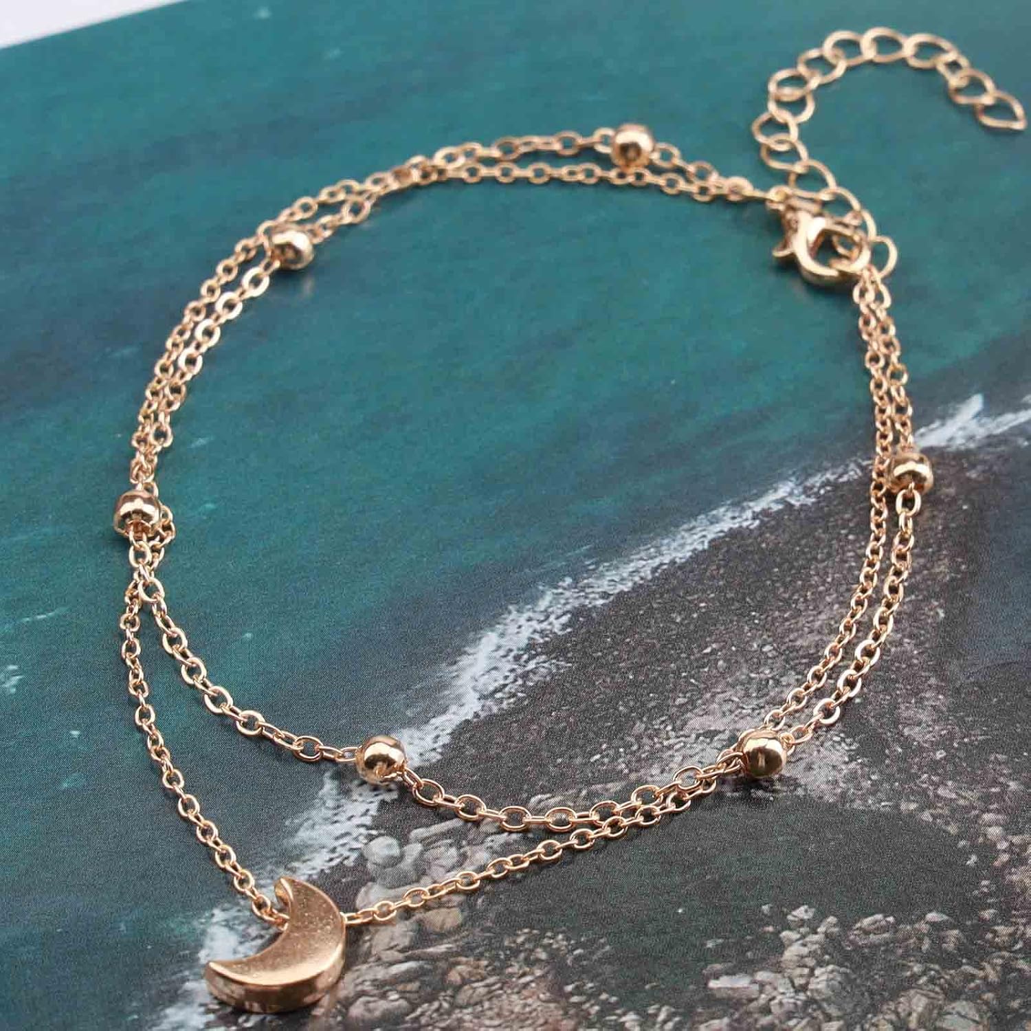 Andelaisi Boho Moon Pendant Ankle Bracelet Satellite Moon Drop Anklet Bracelet Vintage Crescent Moon Chain Anklet Gold Moon Anklet Foot Chain Jewelry for Women - Image 4