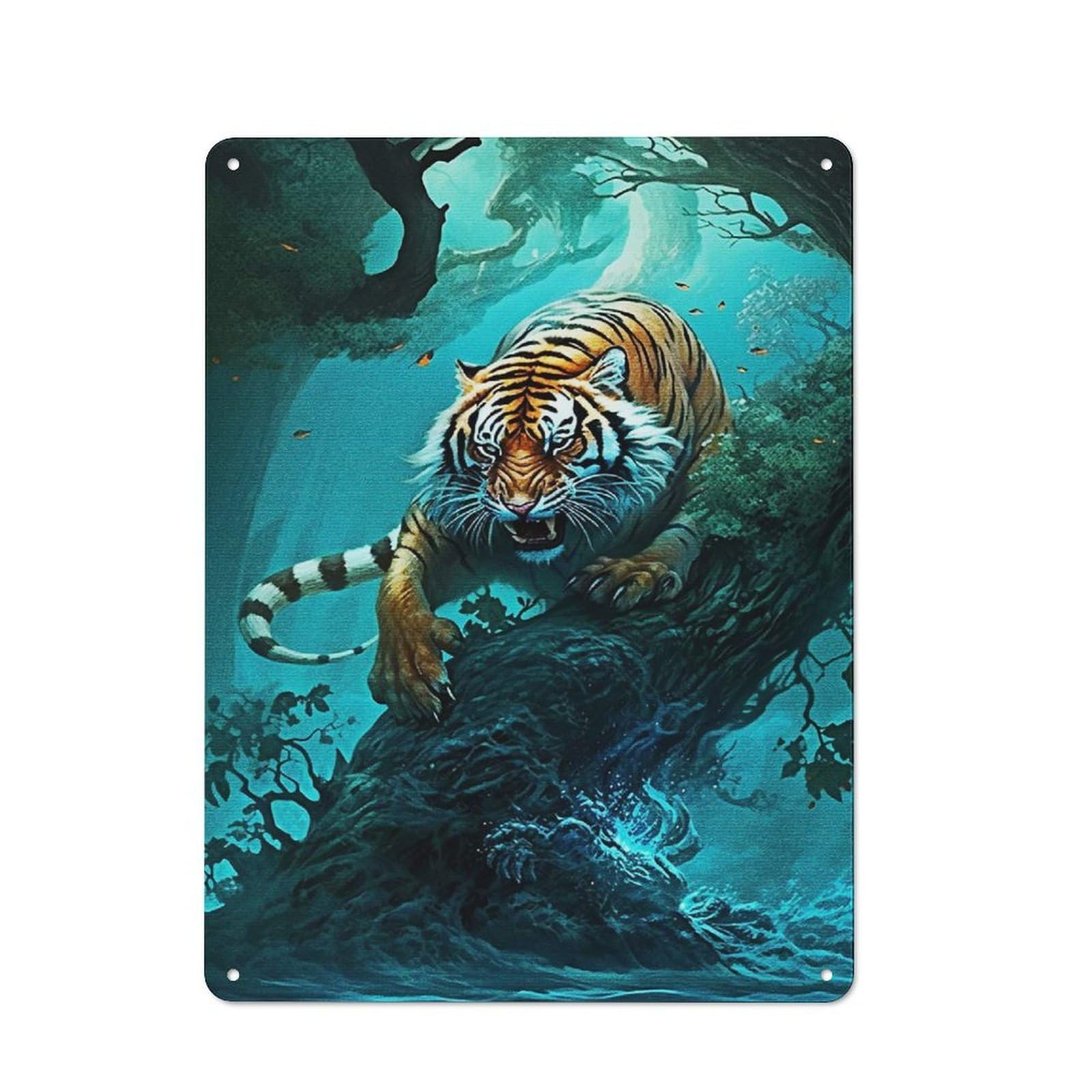 Junmoney Asian Mythical Tiger Metal Sign 40X30cm With For Home Bar Wall, Vintage Decor, Wall Decoration For Home Bars And Entertaining Spaces