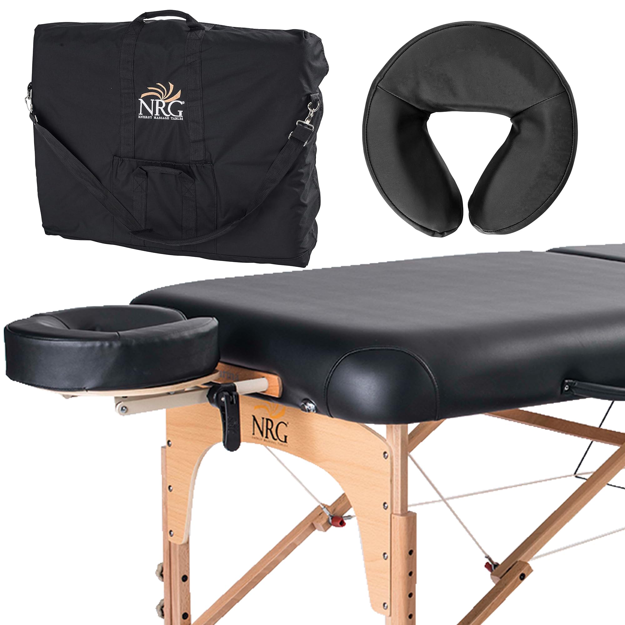 NRG Karma Professsional Massage Table Package - Portable Massage Bed Portable Massage Table Reiki Table Spa Beds & Tables - Includes Face Cradle, Double Wheel Knobs & Carrying Case - Black