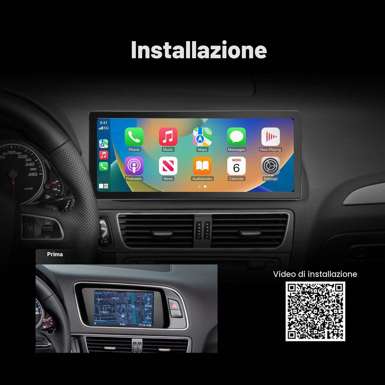 Erisin 10,25 pollici 8-Core 4GB+64GB Android 14 Autoradio 1 Din con Schermo GPS Navigatore per Audi Q5 2009-2016 Supporta CarPlay senza fili Android Auto Bluetooth 5.0 WiFi DAB+ USB DSP DVR OEM MMI