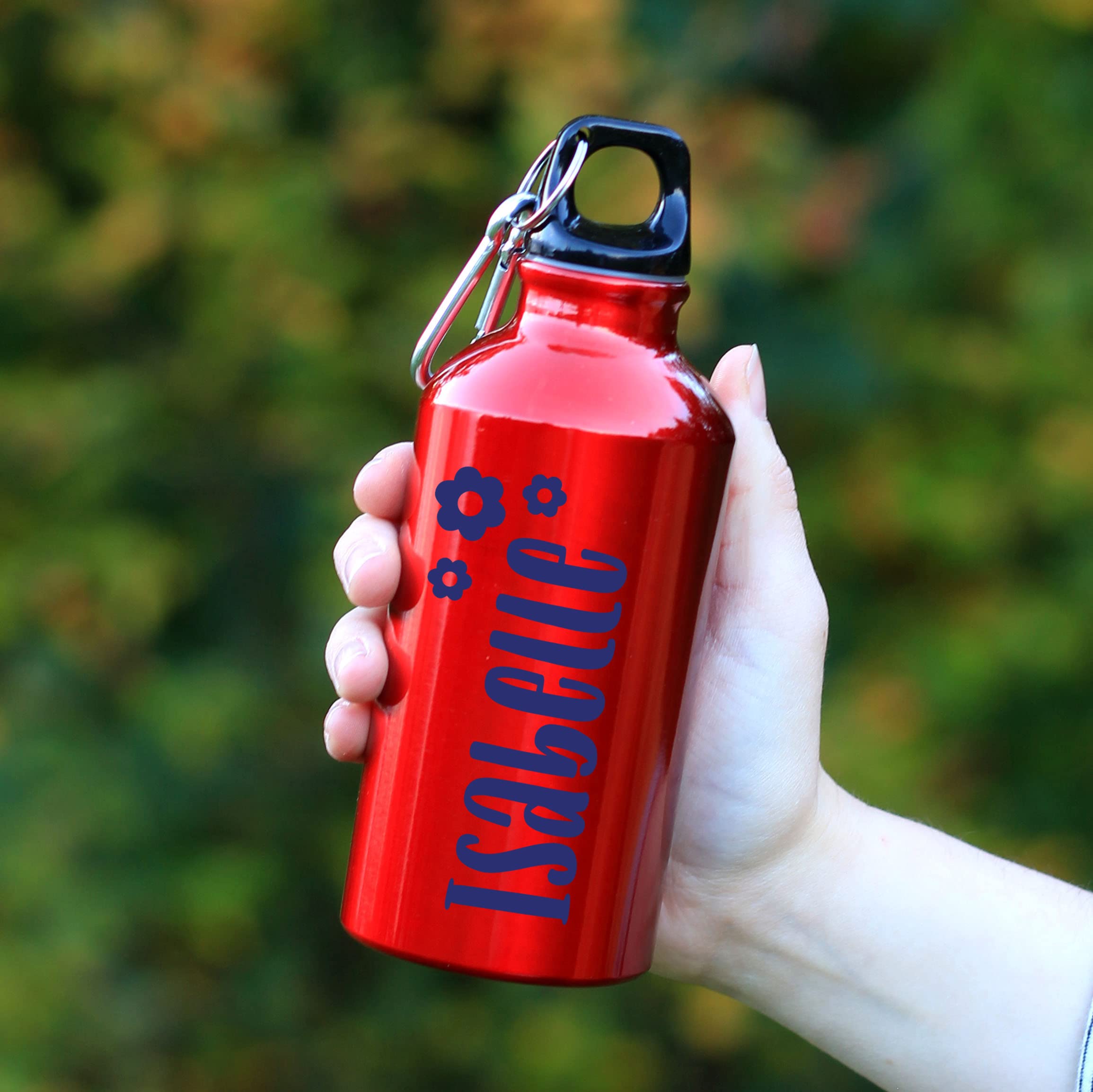 eBuyGB Personalised Kids Water Bottle with Carabiner Clip for School, Nursery - Reusable BPA Free 400ml Metal Drinks Bottle for Children - Any Name (Red)