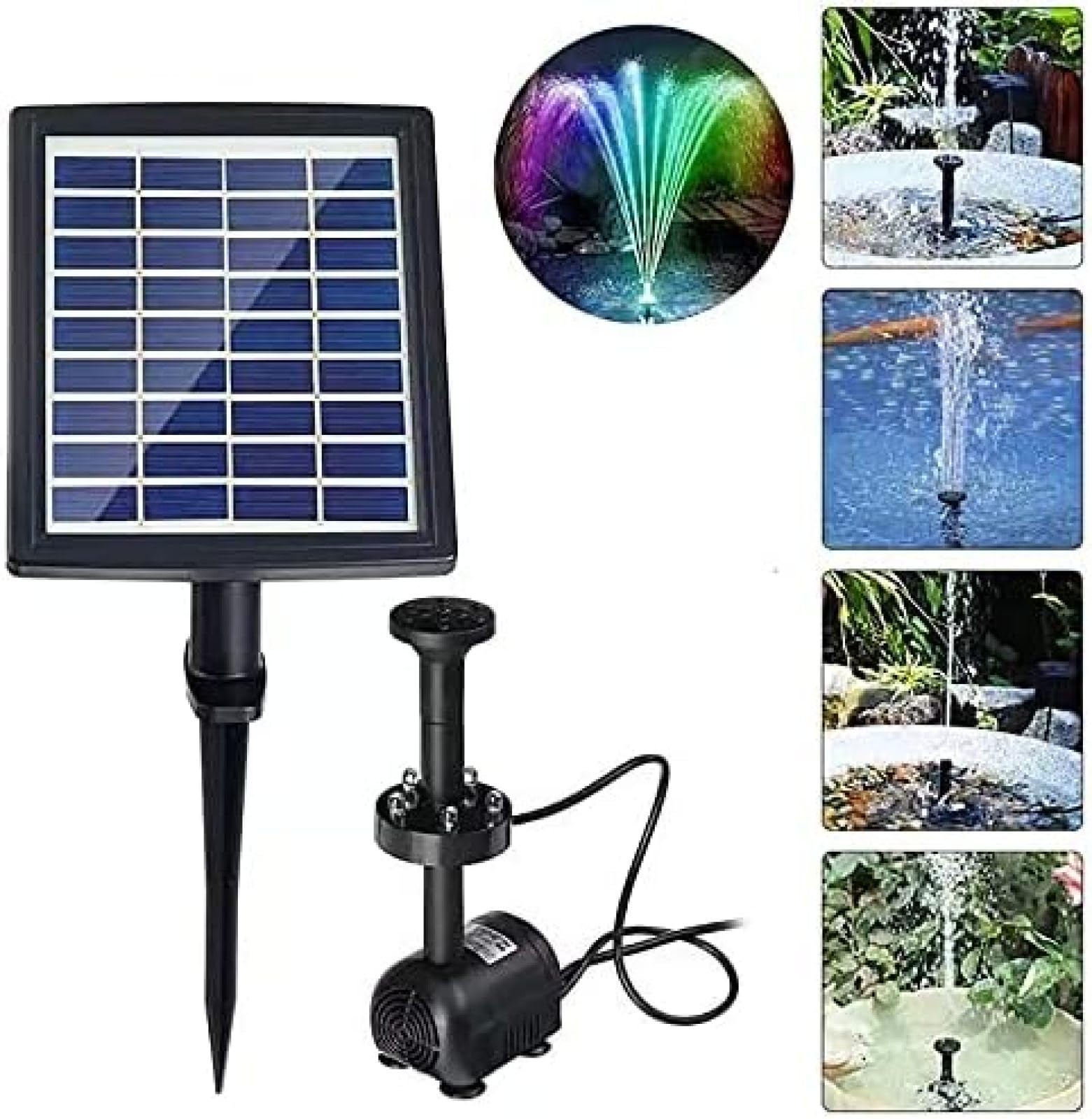 Solarna pompa fontannowa o mocy 2,8 W ze światłami LED, słoneczna pompa wodna Pływająca fontanna z 5 dyszami, do poidła dla ptaków, akwariów, dekoracji stawu lub ogrodu Słoneczna pompa aerac