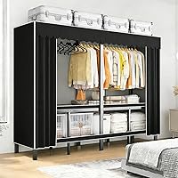 Vista 1 de Armario portátil plegable de 59.1 pulgadas para colgar ropa, perchero resistente con cubierta, percheros plegables de metal independientes, armario