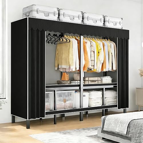 Armario portátil plegable de 59.1 pulgadas para colgar ropa, perchero resistente con cubierta, percheros plegables de metal independientes, armario