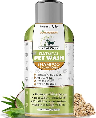 Pro Pet Works Champú y acondicionador orgánico de avena 5 en 1 para perros hecho en Estados Unidos para alergias a la caspa y picazón de piel seca y