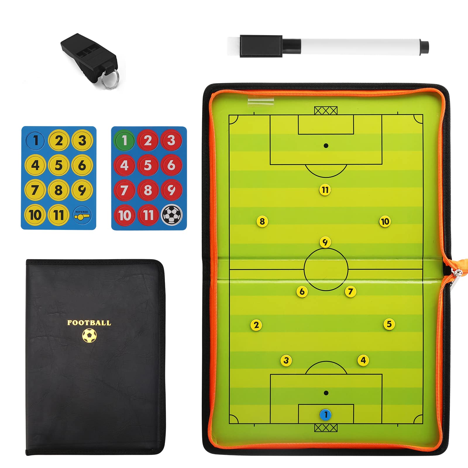 Lavagna Tattica Calcio Pieghevole Magnetica - Con Pennarello, Cronometro, Fischietto E Segnaposto, Per Allenatori - Foto 4