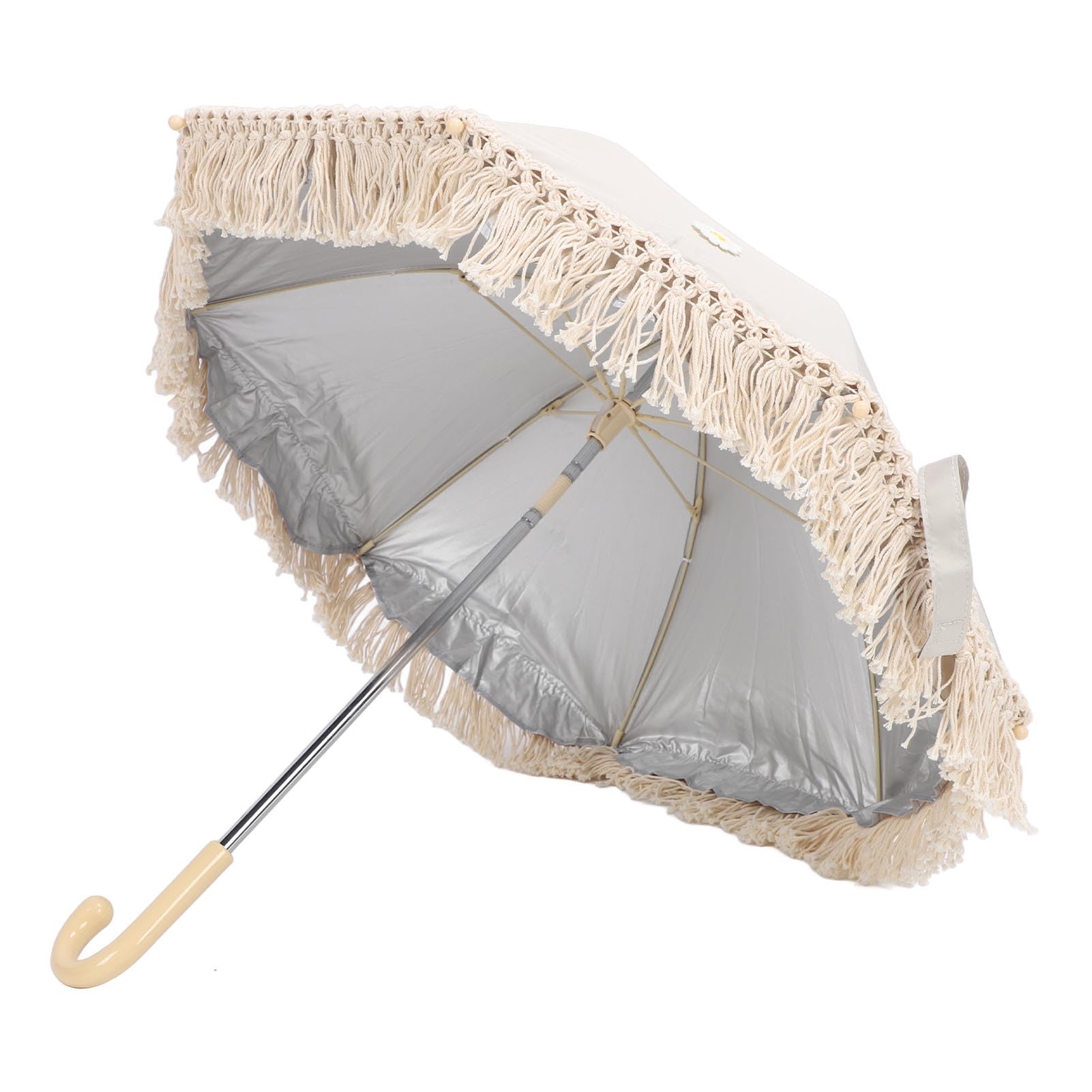 Ombrellone parasole per bambini, resistente ai raggi UV, per bambini, spiaggia, con nappe per passeggino, passeggino, tribune (beige con piccolo crisantemo)