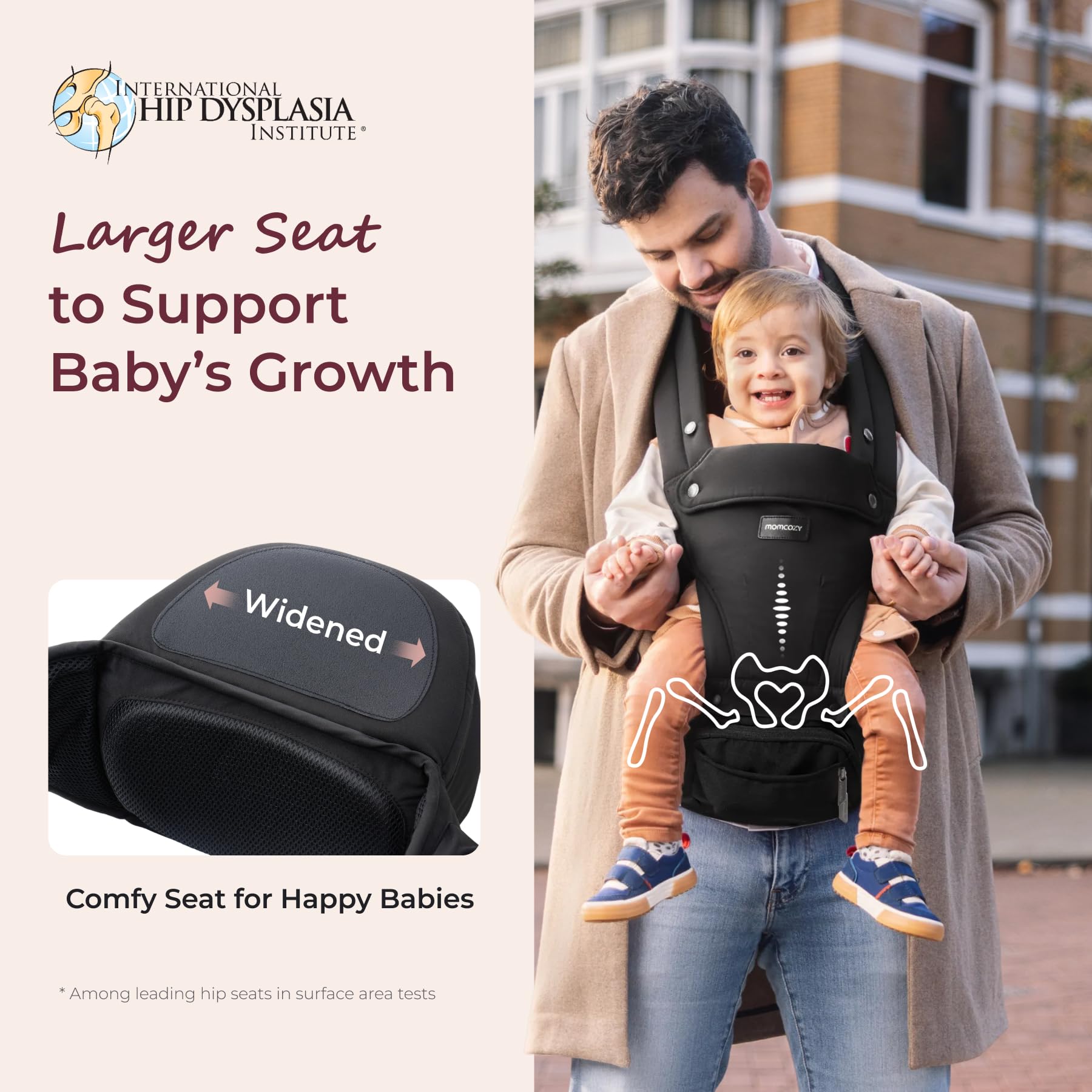 Momcozy Baby Carrier with Hip Seat, 2-in-1 Forward-Facing Carry for Active Babies, Detachable Hands-Free Infant Carrier up to 20kg, All Seasons Toddler Carrier Fits Waist Sizes up to 120cm, Black — view 4
