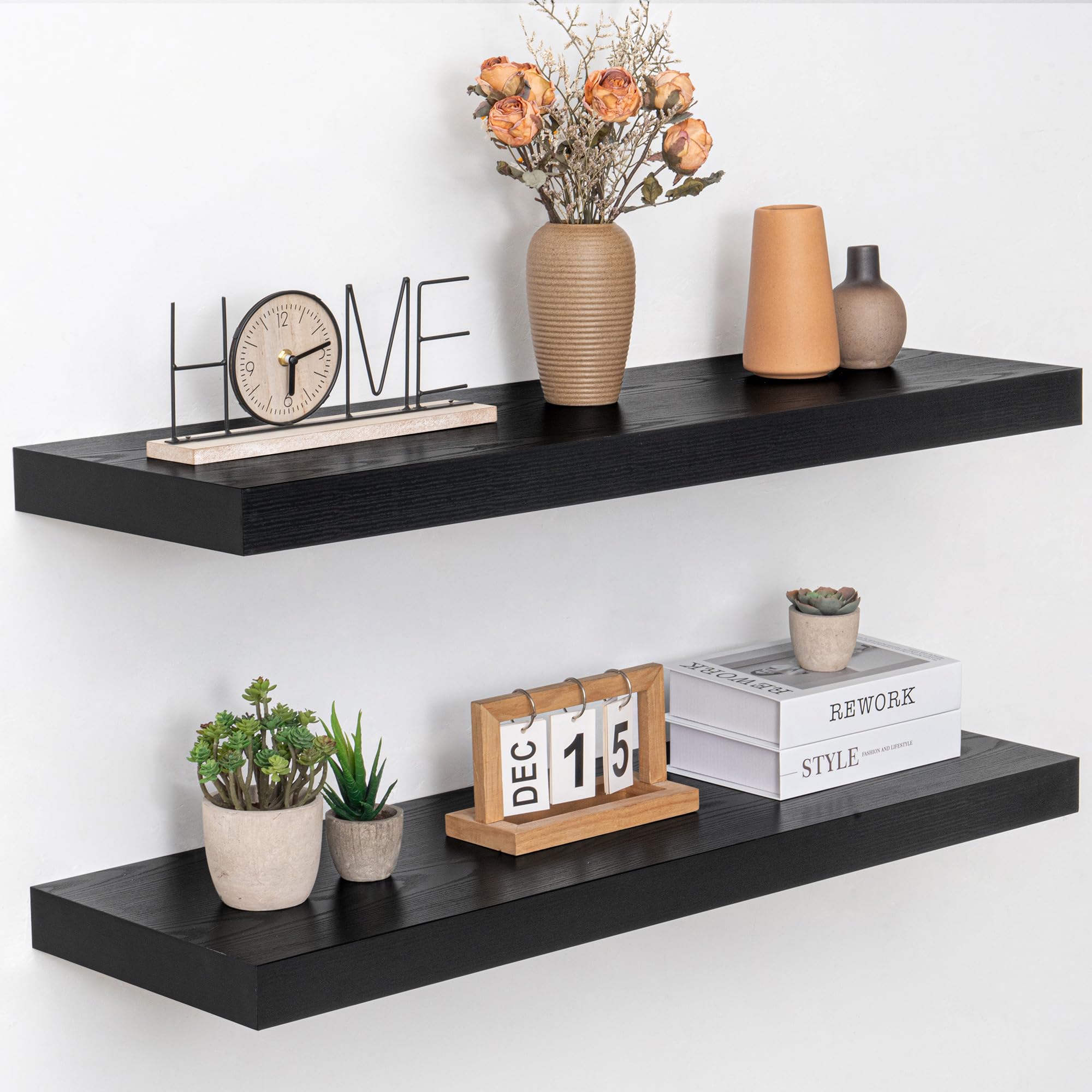 Acovy 90cm Floating Shelves, 30cm Deep Wall Mounted Shelves, Set of 2 White Rustic Display Shelving, Extra Deep & Thick Bookshelf for Living Room and Bedroom(36 x 12 Inch)