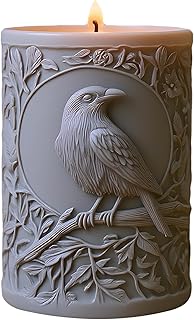 Sacred Crow Candle Mold Bird Cylinder Silicone Candle Molds Raven with Tree Branch Pillar Resin Casting Mold for Candles Making Aromatherapy Candles Wax Polymer Clay Home Decoration
