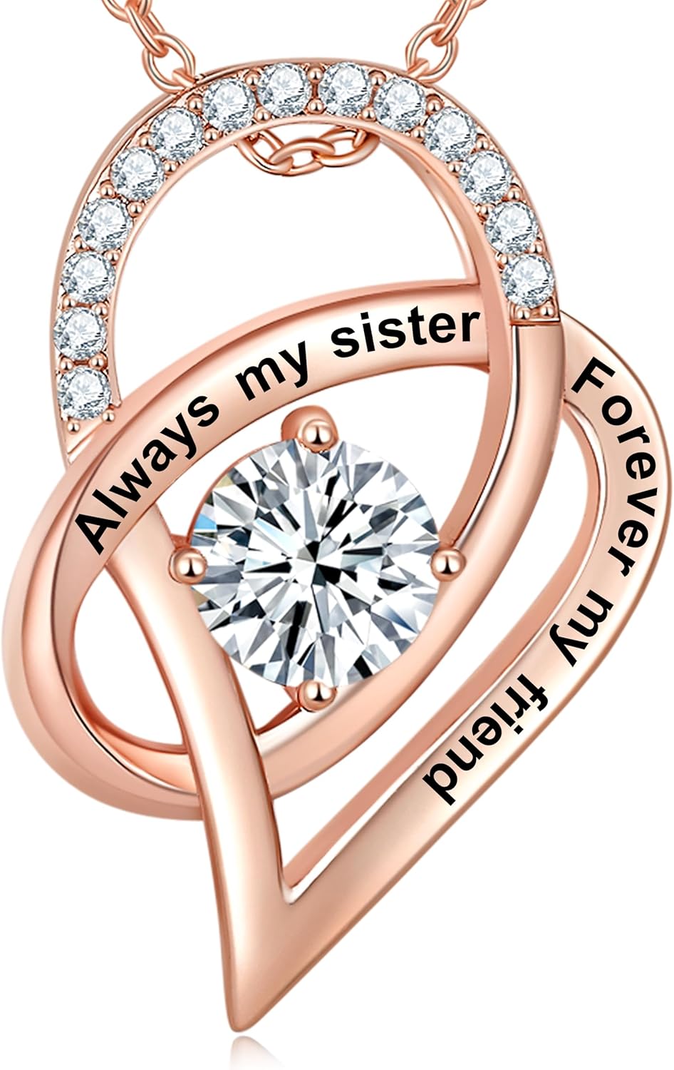 Christmas Gift for Sister, ‘Always My Sister Forever My Friend’ ‘Best Sister Ever' Love Heart Pendant Necklace, Jewelry for Women, Birthday Anniversary Xmas Present from BFF Brother Siblings
