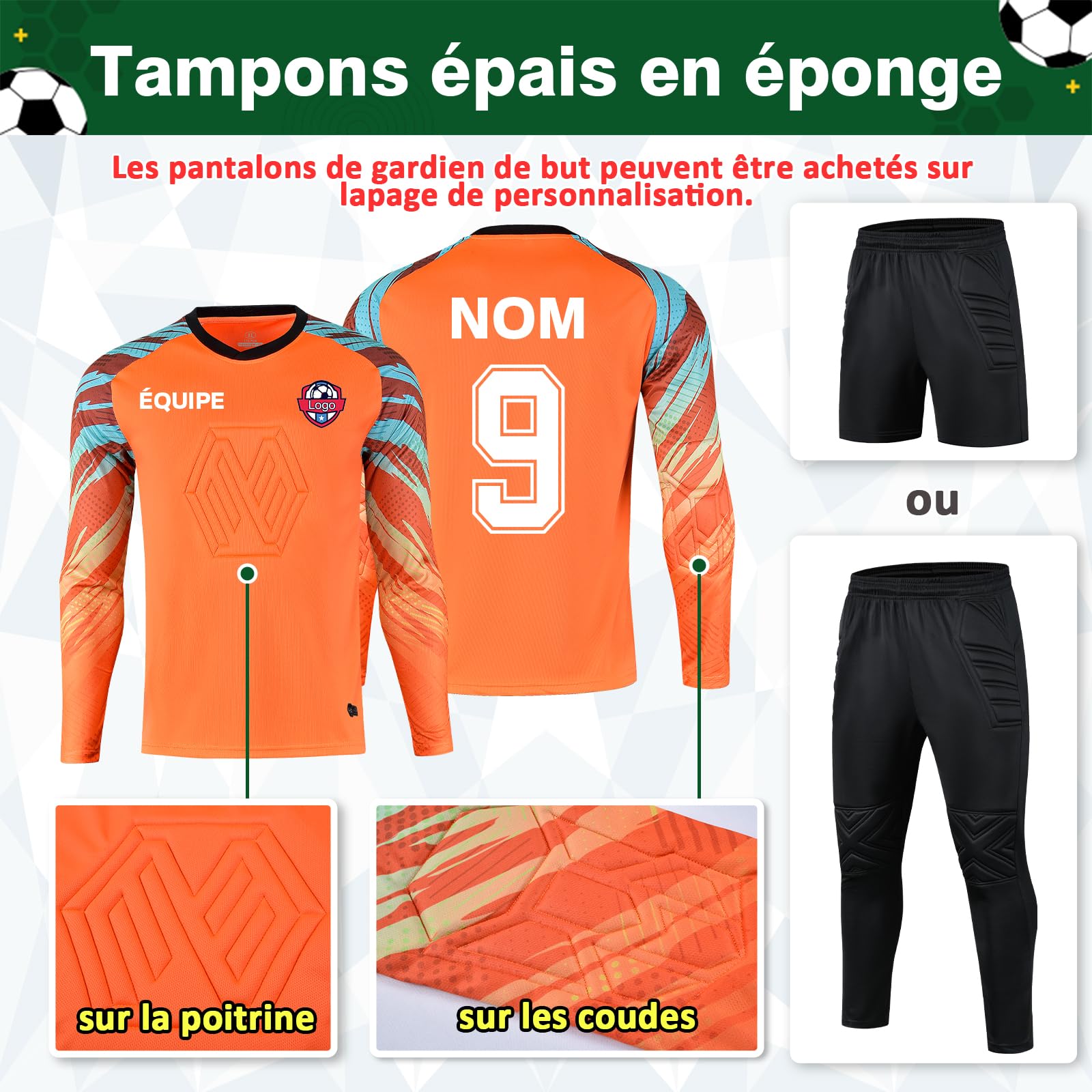 Maillot de Gardien de But personnalisé - Nom & numéro imprimés | Maillot Gardien Respirant de qualité supérieure