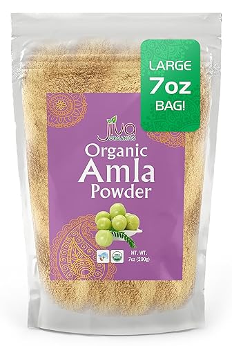 Jiva Organics Organic Pure Amla Berry en polvo 7 onzas Grado alimenticio y sin OGM para cocinar y cuidado de la belleza