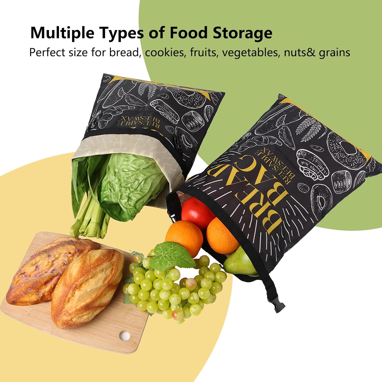 Reusable Beeswax Wraps & Beeswax Bread Bags for Homemade Bread/Fruits/Vegetables Keeping Food Fresher Longer