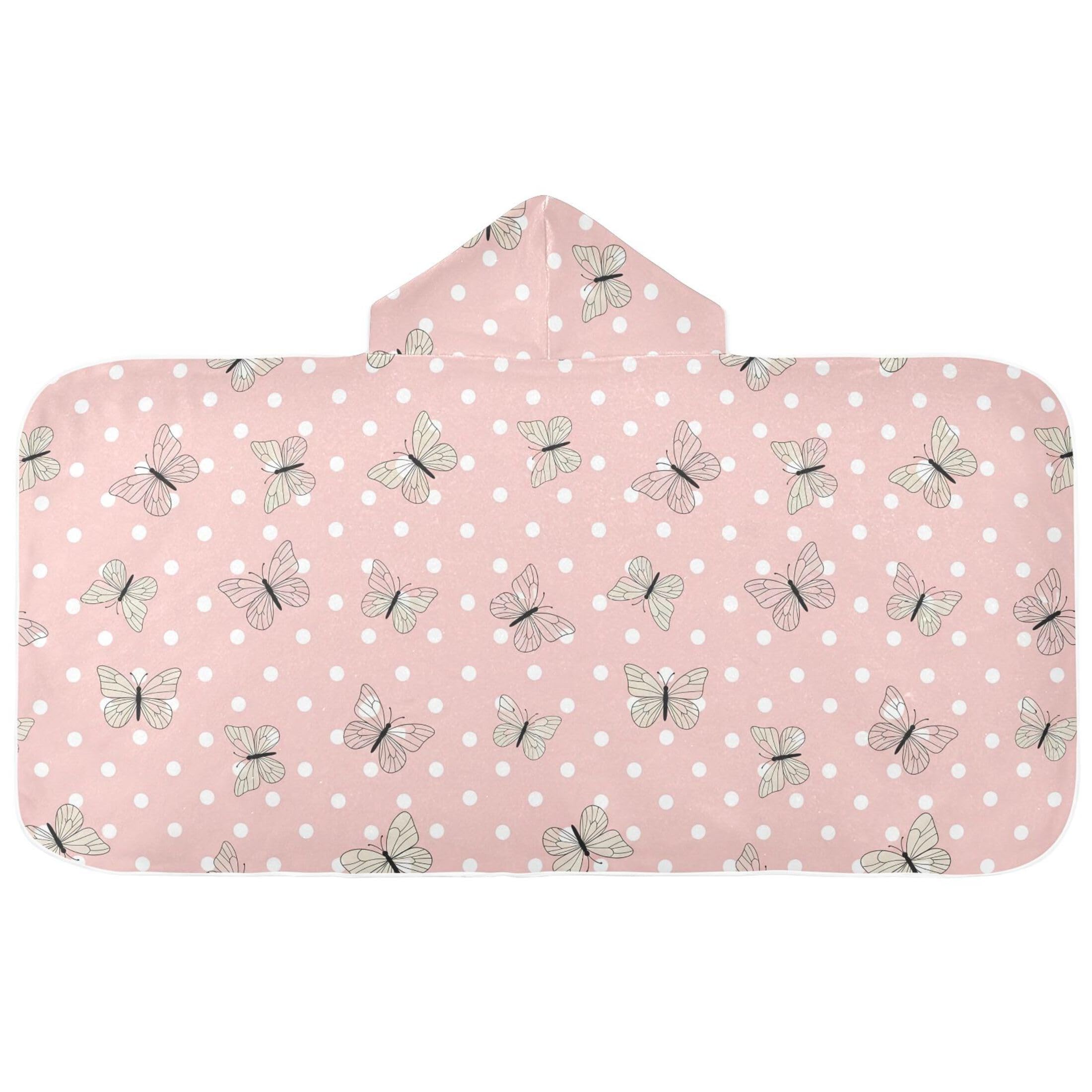 Fuauuyl Butterfly Polka Dots Hooded Baby Bath Towel Soft & Breathable Towel for Newborns Infants Toddlers, Nursery Essential