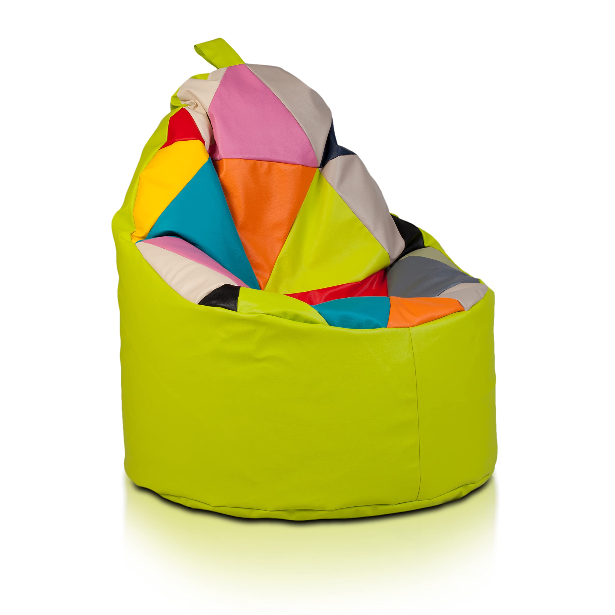 Ecopuf Yoko Worek Siedziskowy Patchworkowy | Pouf Fotel z Sztucznej Skóry do Użytku w Pomieszczeniach i na Zewnątrz | Worek Siedziskowy z Uchwytem | Worek Siedziskowy Relax, Wymiary: 70 x 75 cm