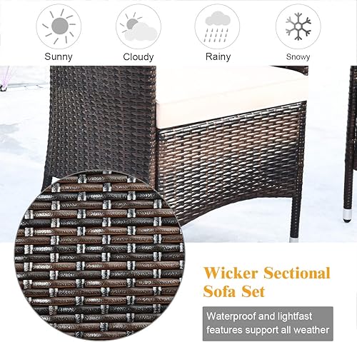 Miniatura 7 de Tangkula Juego de muebles de patio de ratán de 4 piezas, con mesa de centro de vidrio templado, juego de mesa de sofá para exteriores, con cojín