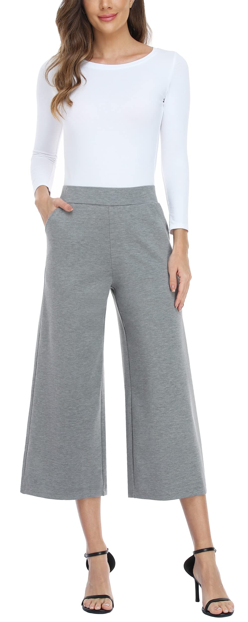MISS MOLY Wide Leg Pants for Women Business Casual Crop Palazo Dress Pants Capris
