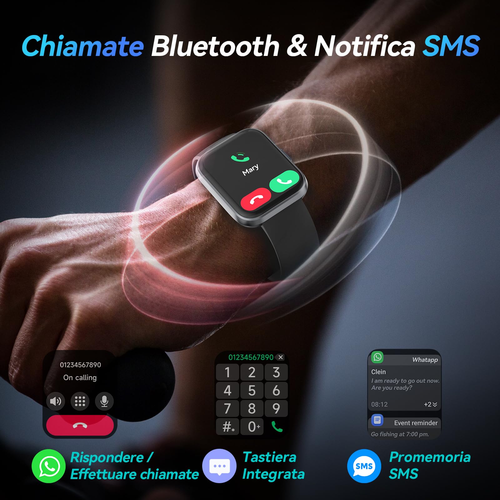 Fitpolo Smartwatch Uomo Donna, [2024 Nuovo] 1.8" Orologio Smartwatch Fitness IP68 Effettua/Risposta Chiamate 110+ Sportive,Contapassi/Sonno/SpO2, Compatibile con Samsung/Xiaomi/Huawei/Oppo/iPhone